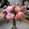 Artificial Flowers Bendable Stems Adjustable Luxury Peony Bouquet Realistic Silk Petals Home Decor for Living Room Dining Table Centerpiece