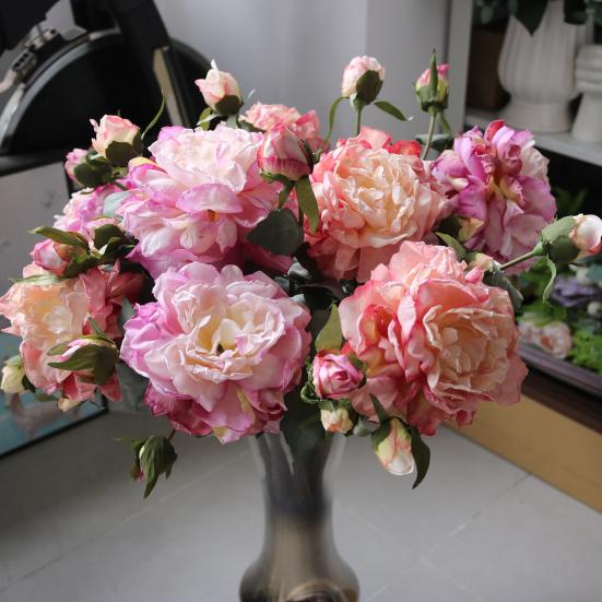 Artificial Flowers Bendable Stems Adjustable Luxury Peony Bouquet Realistic Silk Petals Home Decor for Living Room Dining Table Centerpiece