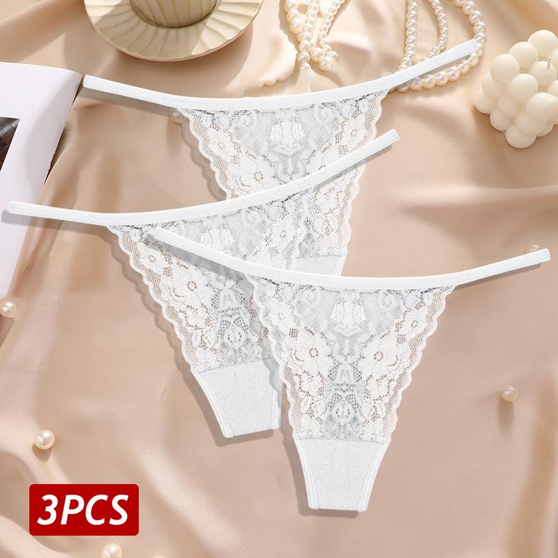 New 3Pcs/Set Sexy Lace Floral Panties For Women Low Waisted Thongs Briefs Sets Fashion Cozy Transparent Intimates Lingerie S-XL