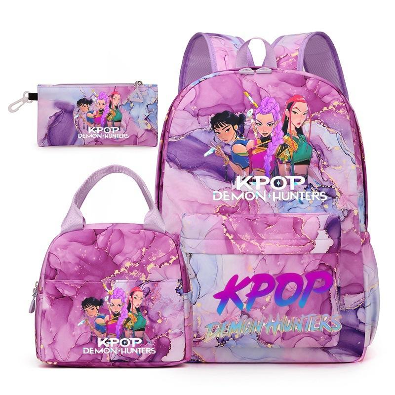 Korean Drama Demon Hunter Backpack Lunch Bag Pencil Case Set Student Three-piece School Bag Pencil Case Lunch Bag