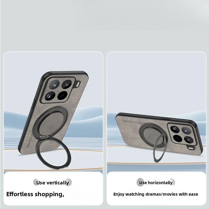 Sheepskin PU Leather Magnetic Phone Case with 360° Rotating Ring Kickstand Matte Shockproof Back Cover for Xiaomi 17T 15T Pro