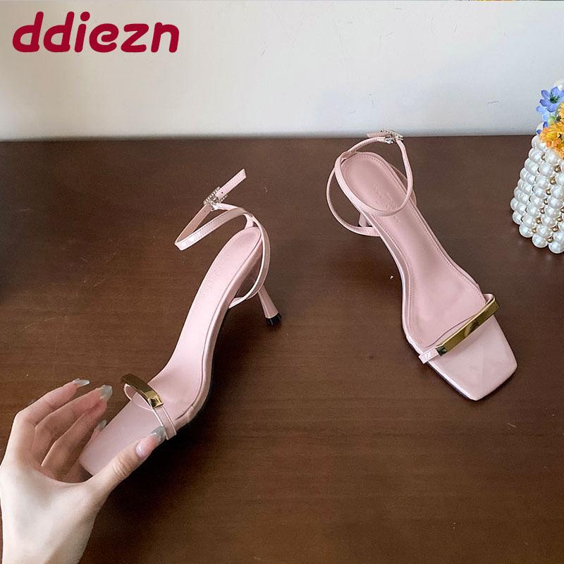 Fashion Fashion Metal Ladies High Heels Pumps Shoes 2025 New Summer Spring Female Buckle Strap Footwear Women Thin Heels Shoes Sandals