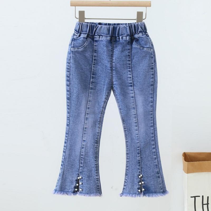 Spring and Autumn New Girls Denim Trousers Elastic Printed Denim Trendy Children's Trousers Single Trousers