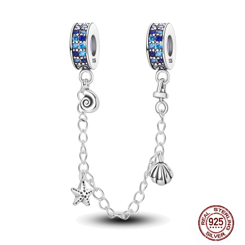 Star Moon Slide Safety Chains Charms 925 Sterling copper Heart Evil eyes Silicone Spacer Beads Fit Original Bracelet DIY Zircon