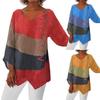 Long Sleeved Women Casual Top V Neck Loose Fit Retro Art Print with Irregular Hem