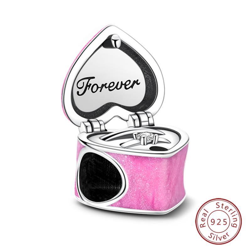 Copper Pink Love Series Charm Love Cube Little Bear Luminous Pendant Fit Original Bracelet Romantic Wedding Jewelry