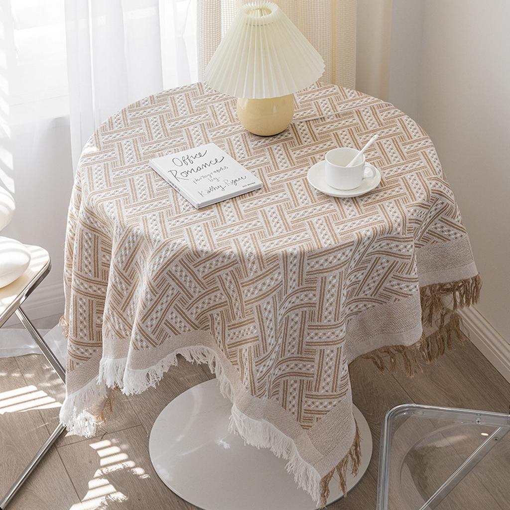 Plaid Cotton Linen Round Nordic TasselsTablecloth Wedding Hotel Banquet Cloth Table Cover Dining Room Wedding PartyDecoration