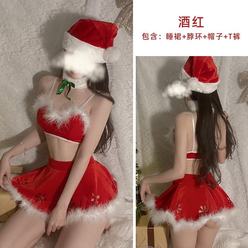 Sexy Lingerie Christmas Velvet Nightdress Cosplay Sexy New Robe Nightdress New Year's Day Uniform Suit