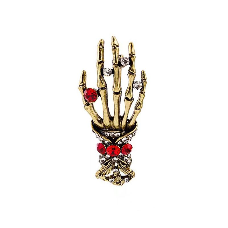 Skull Palm Inlaid Rhinestone Brooch For Men Gothic Fashion Retro Brooches Pin Day Jewelry Party Boyfriends Gifts