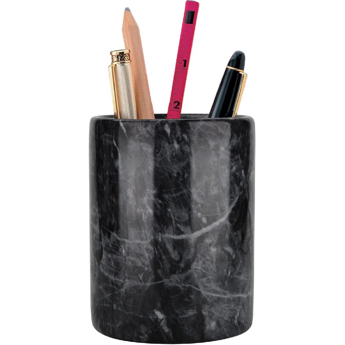 WORHE Pen Holder Stand Italy Natural Premium True Marble Makeup Brush Holders, Tableware Organizer Desk Pencil Cup for Home Office School Decor Dark