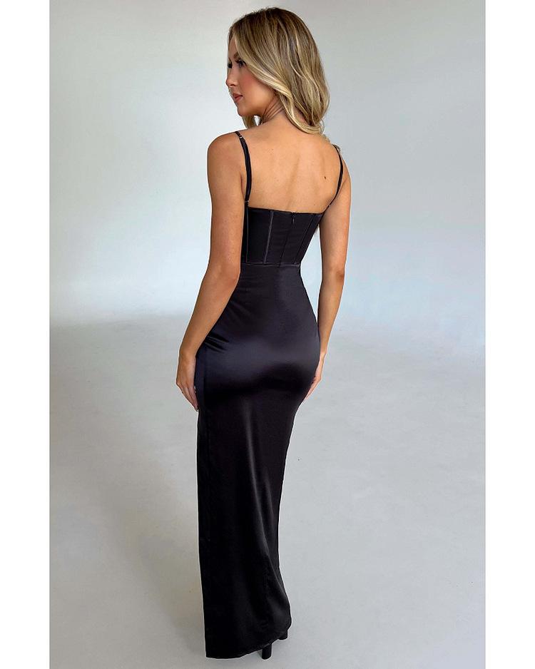 New European and American sexy women's dress with strappy, slim hem, slit and bodycon skirt