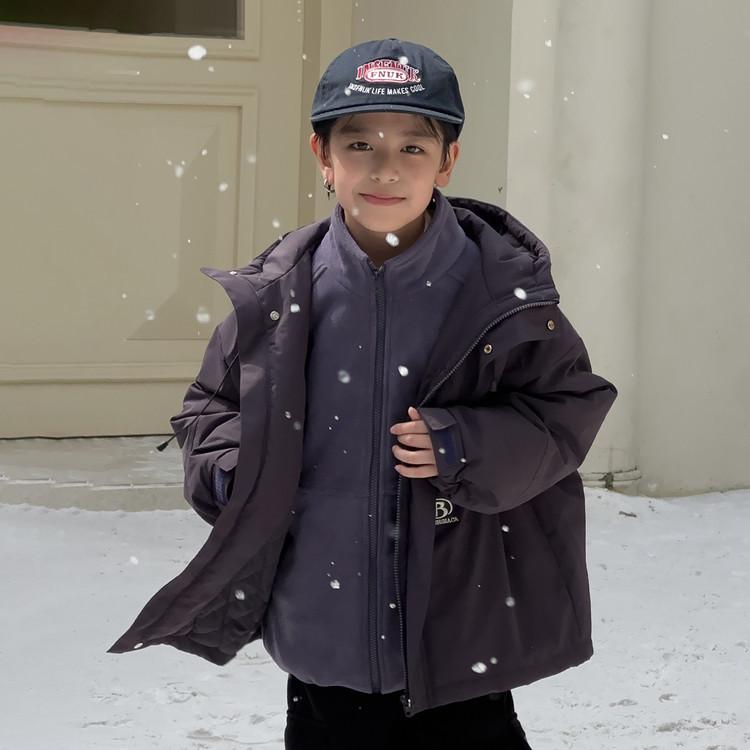 

Boys Plus-Velvet 3-in-1 Windbreaker Coat for Middle and Older Children, 2026 Autumn/Winter 130 cm фіолетовий