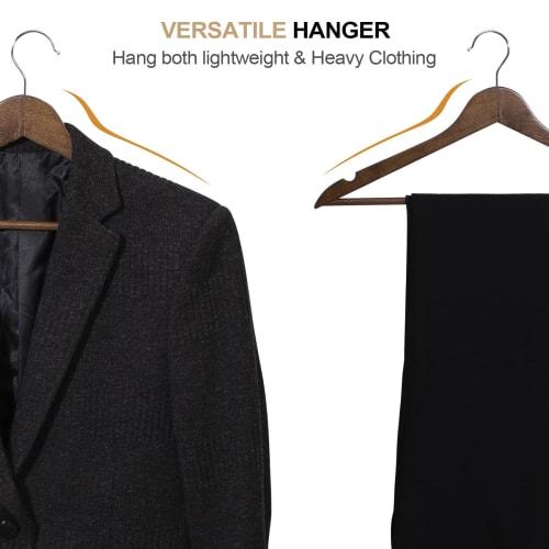 ELONG HOME Wooden Clothes Hangers with Non-Slip Indents and Trouser Bars, Shape-Retaining, 360-Degree Rotating Slim Clothes Hangers for Suits, Shirts,