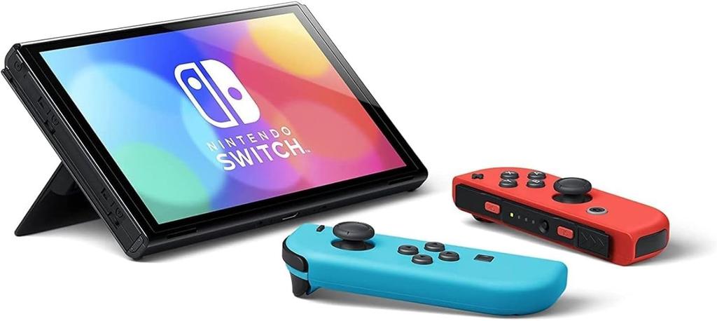 Refurbished Nintendo Switch OLED Model with Neon Blue and Neon 64GB of storage Joy-Con (L) (R) Red, included.