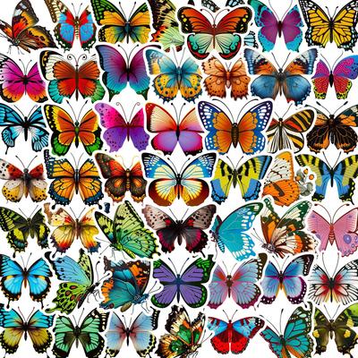 50PCS Cartoon Colorful Butterfly Stickers, Graffiti Decoration Stickers for Notebook/Skateboard/Water Cup