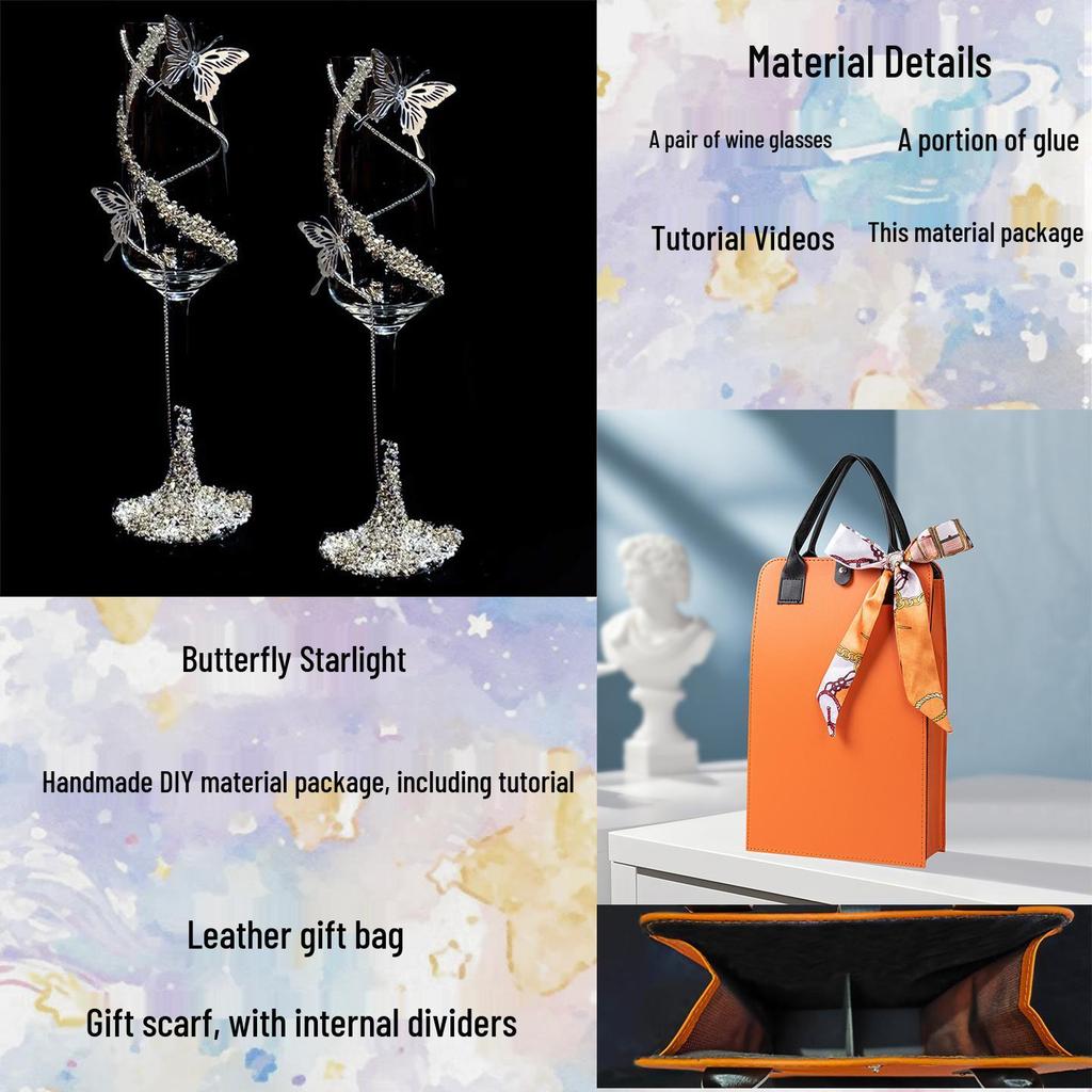 DIY Crushed Diamond High-Stemmed Wedding Toasting Glasses Pair - Handmade Bride & Wedding Gift