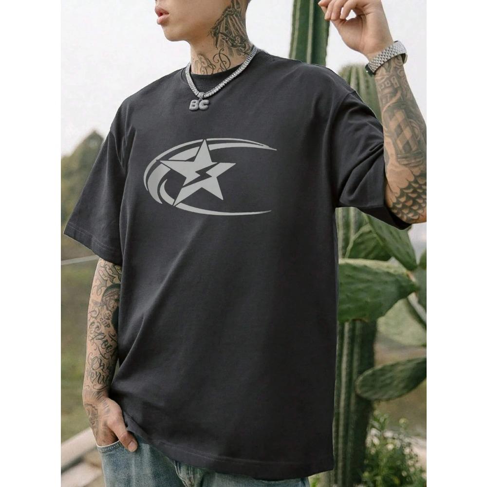 New Men's Star Print Short Sleeve T-Shirt Summer Men Women Clothing Fashion Tops Tees Casual Solid Color Y2K Streetwear Tops