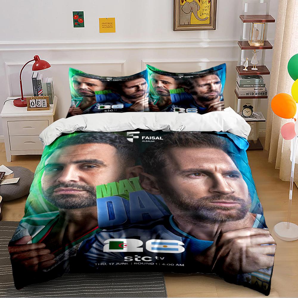 Soccer Theme Bedding Set with Player Faces Bedding set (1 duvet cover, 2 pillowcases, duvet not included) 135x200cm
