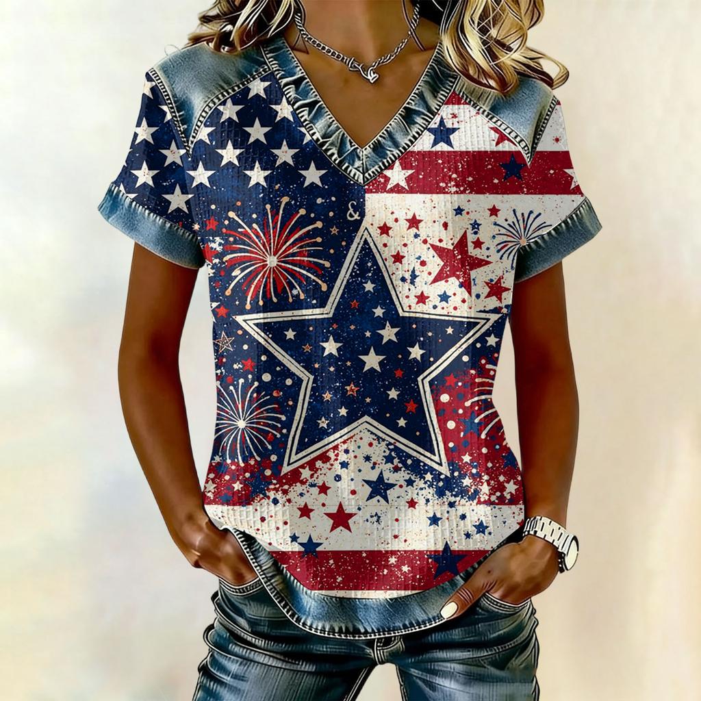 Women's Fashion Casual Independence Day Print Top