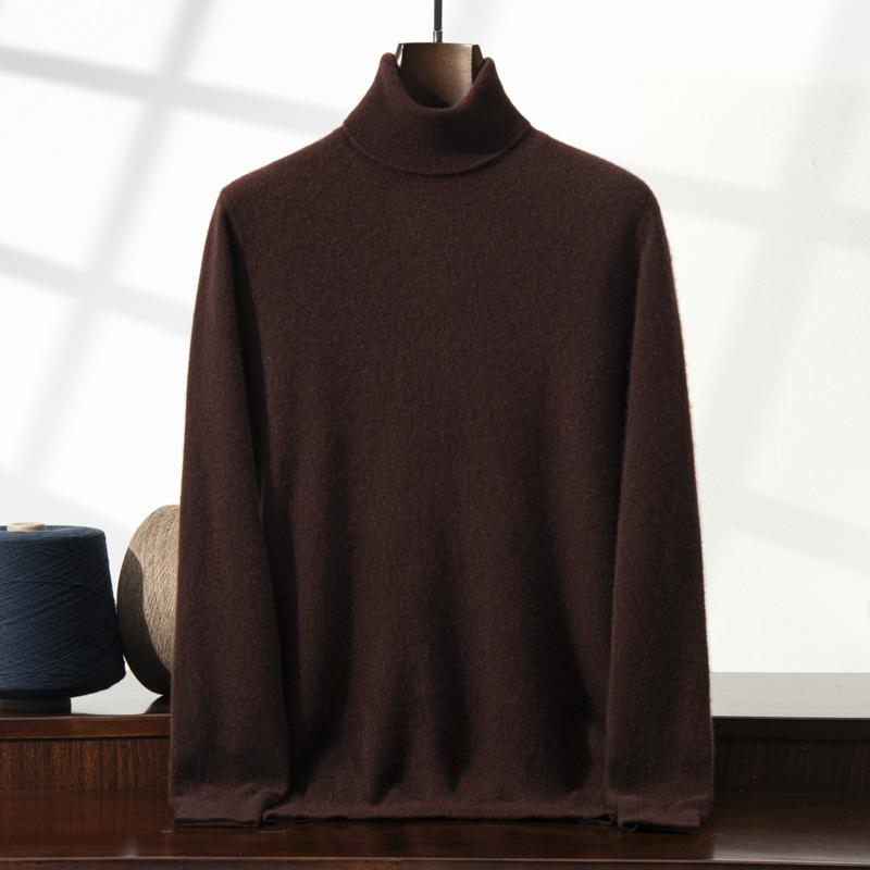 Cashmere Sweater Men's High Lapel Pullover Solid Color Sweater with Loose Knitted Sweater Inside