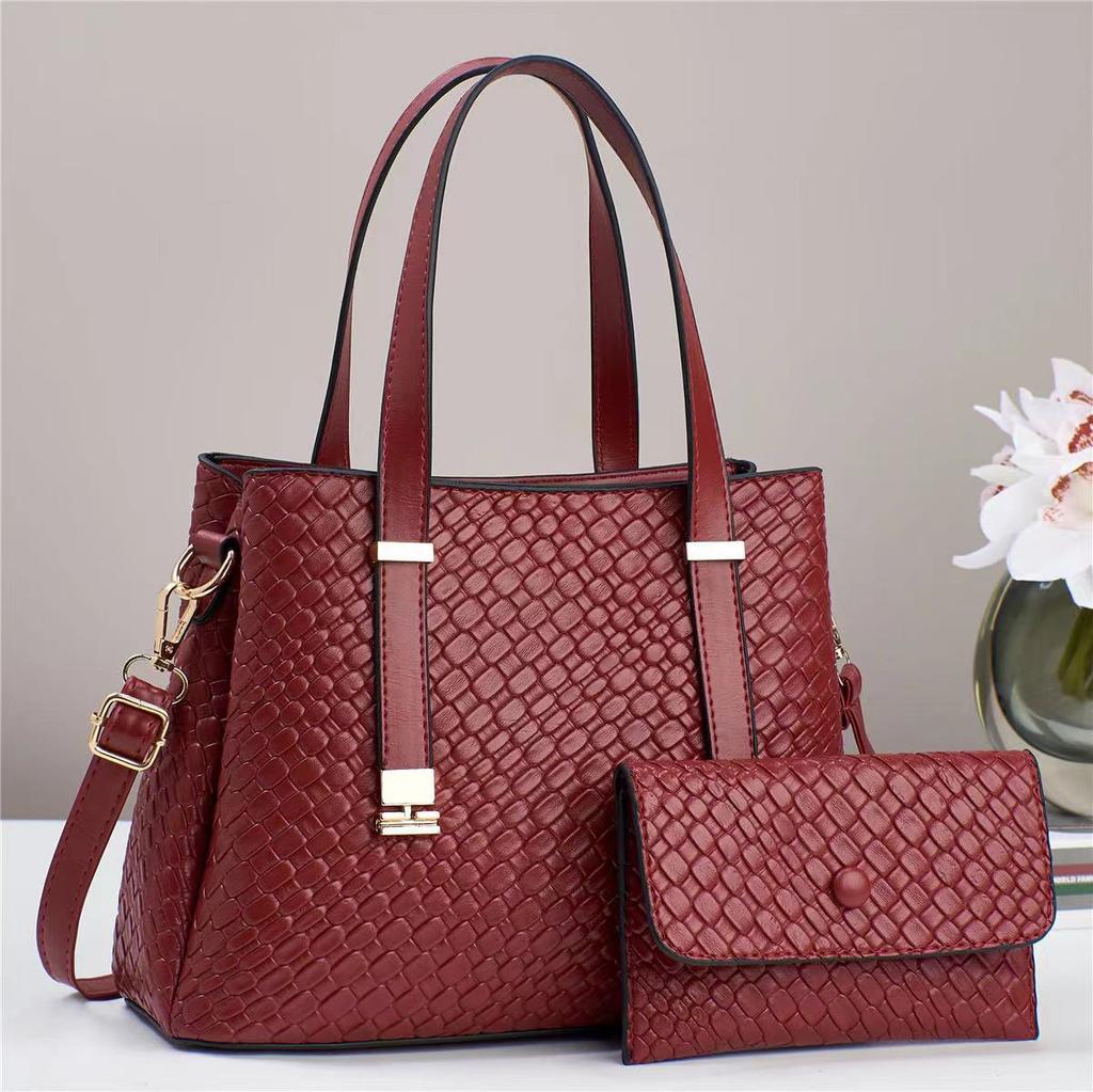 Large Capacity Handbag For Women Woven Leather Satchel Tote Bag Lady Shoulder Bags with Matching Purse Wallet For Work Travel