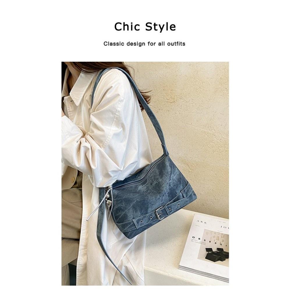 Women Vintage Large Capacity Soft PU Shoulder Bag with Belt Detail for Daily Commute
