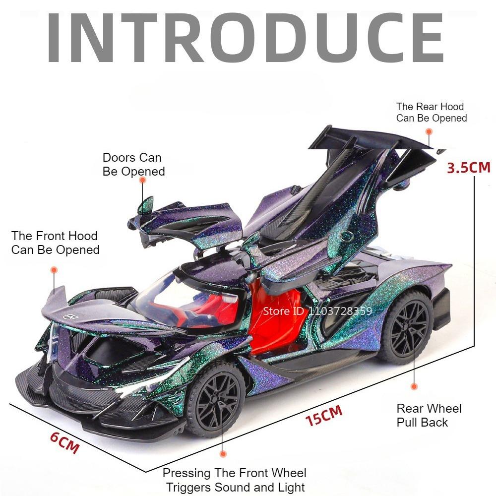 1:32 Apollo EVO IE Model Toy Car Exquisite Interior Doors Opened Diecast Metal Pull Back Toys Cars Sound Light Presents for Boys