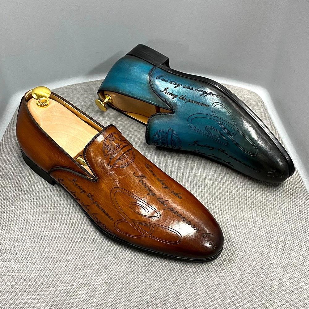 Italian style hand-painted letter men's shoes leather dress shoes men's loafers one-pedal business casual shoes