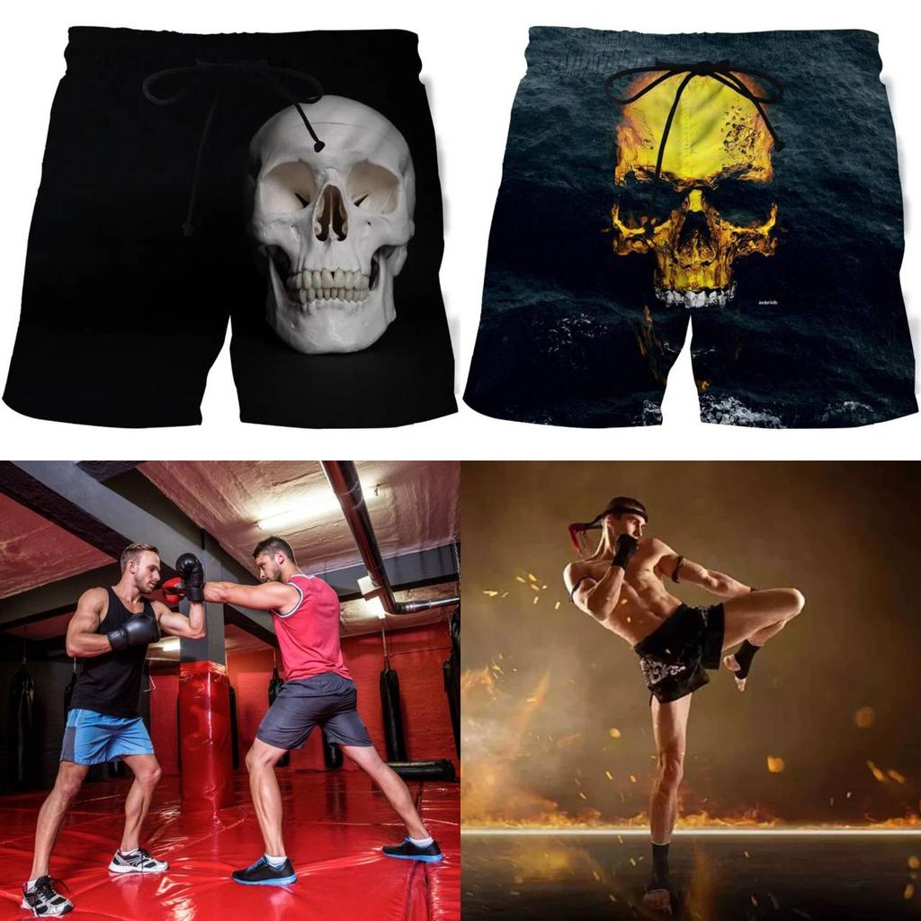 Horror Skeleton Dark Skull Ghost Boxing Shorts Pants 3D Print Fighting Training Unisex Men Women Quick Dry Fitness Gym Sport Workout Casual Streetwear