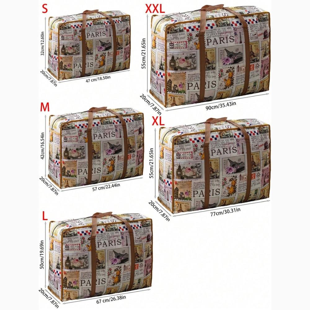 Große Aufbewahrungstasche im Vintage-Stil mit starkem Reißverschluss und Griffen, faltbare Reisetasche aus Stoff