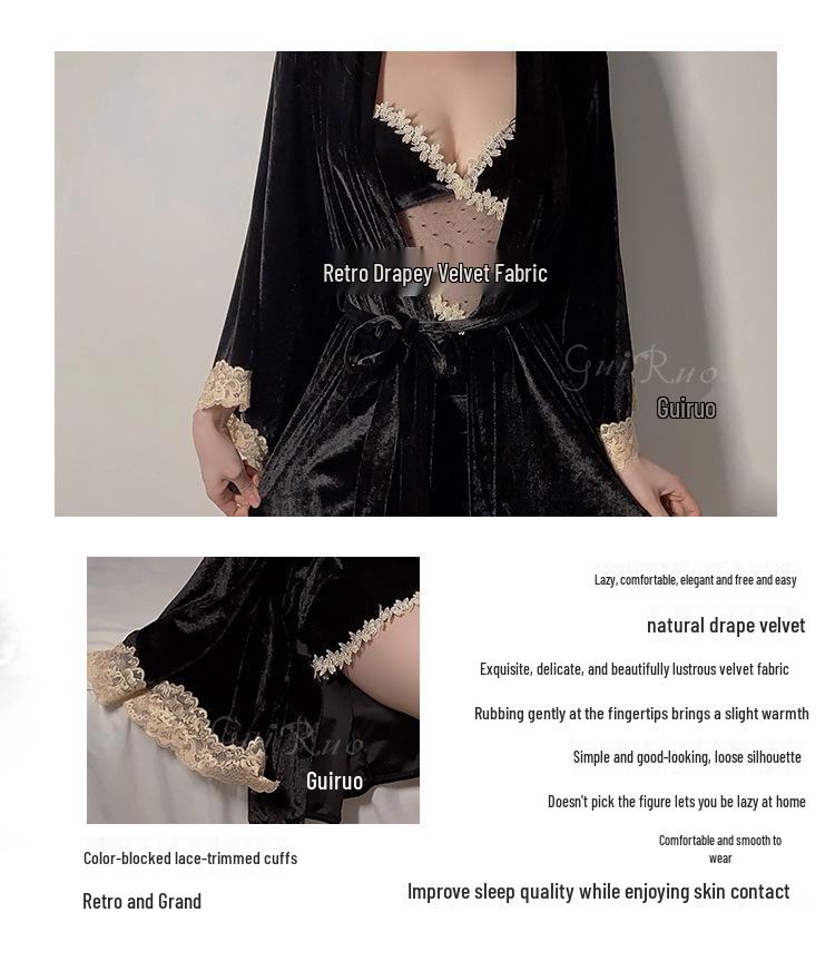 Guiruo Velvet Lingerie Set: Camisole, Open-Front Robe, Breast Pads - Pure Desire Collection 1490