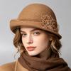 Autumn and Winter Wool Bucket Hat Women's Autumn and Winter Pearl Pot Hat Elegant Bow Temperament Versatile Felt Hat