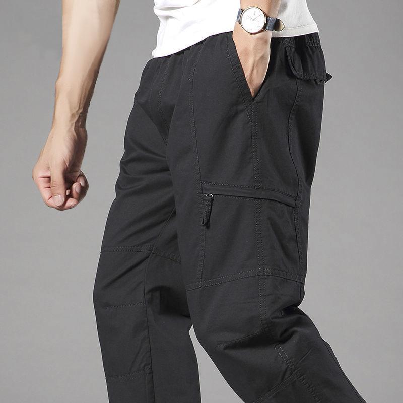 Man Casual Cargo Pants Zipper Pockets Big and Tall Sports Outdoor Outfits Khaki Grey Men's Trousers