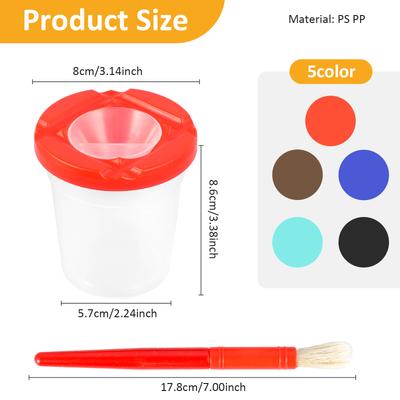 5Pcs Paint Cups Plastic Leak-proof Water Washing Cups with Brush Pen Washer Colorful Paint Brush Water Cup for Kids Art Supplies