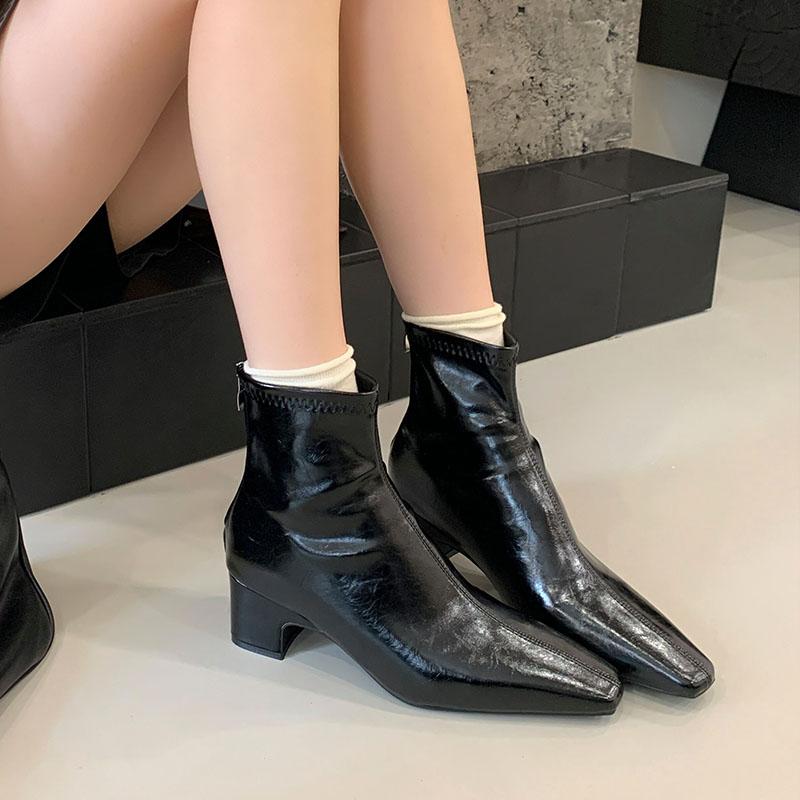 

Мода Мода 3 см Каблуки Женские Ботильоны Стрейч Женская Обувь на Молнии Современный Острый Носок Женские Короткие Ботинки Туфли-лодочки женские 35 чёрный