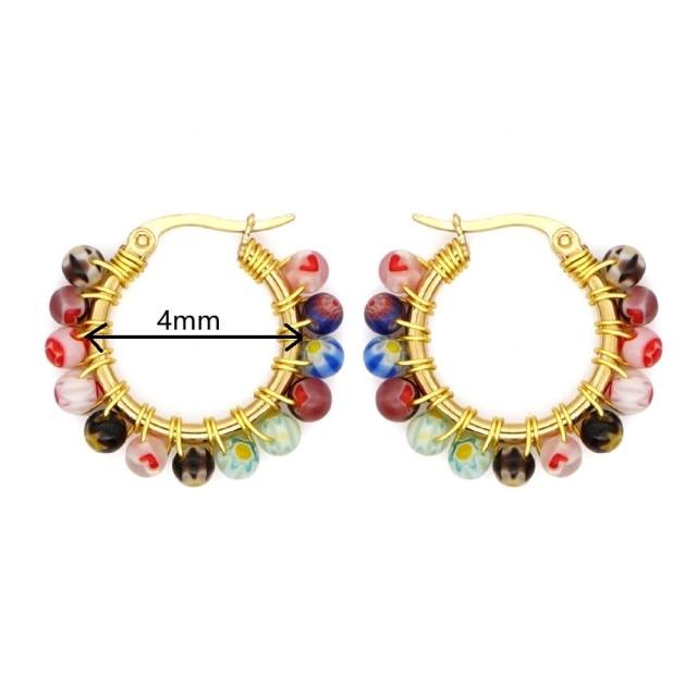 Crystal Earring For Women Boho Jewelry Trendy Natural Stone Pearl Jewellery Bohemian Ear Ring Gold Circle Hoop Earrings