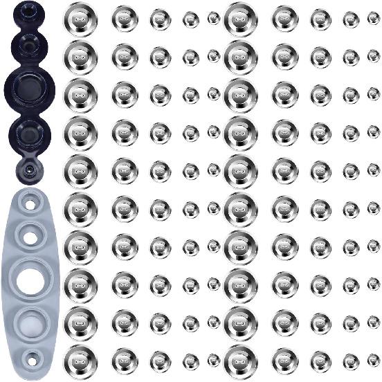 100 Pcs Cover Button Kit, Aluminum Alloy Craft Kit 5 Different Sizes With 5 in 1 Tool for DIY Covered Buttons, Clothes, Hats, Sweaters, Backpacks and