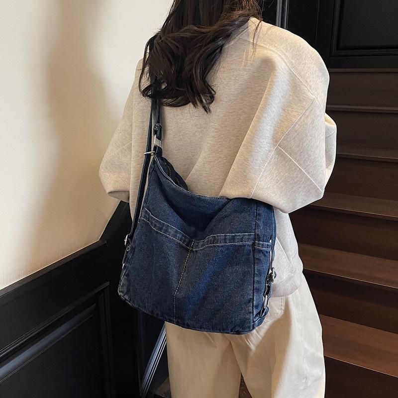 Ins Minimalistische Denim-Einschulter-Umhängetasche für Damen, Große Kapazität Retro Koreanische Version, Nischen-Canvas Lässige Pendeltasche