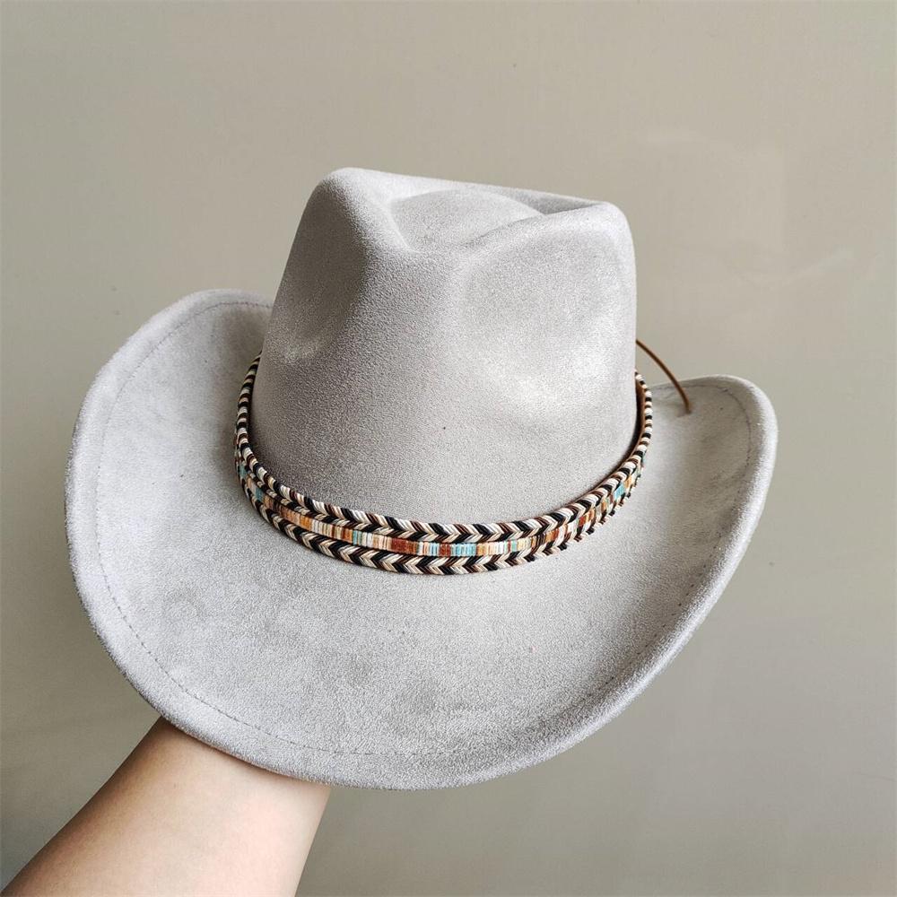 New Blue Suede Hat 7.5Cm Western Cowboy Women'S Fedora Hat Men'S Church Jazz Hat Fashion Travel Party Hat Denim Hat