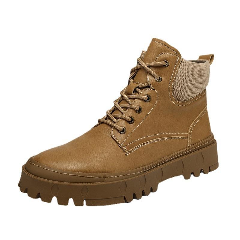 Light Luxury Men's Martin Boots Cowhide Retro Lace-up Medium Help Fashion Light Luxury Outdoor Non-slip Tooling Boots Leather Boots Men's Shoes