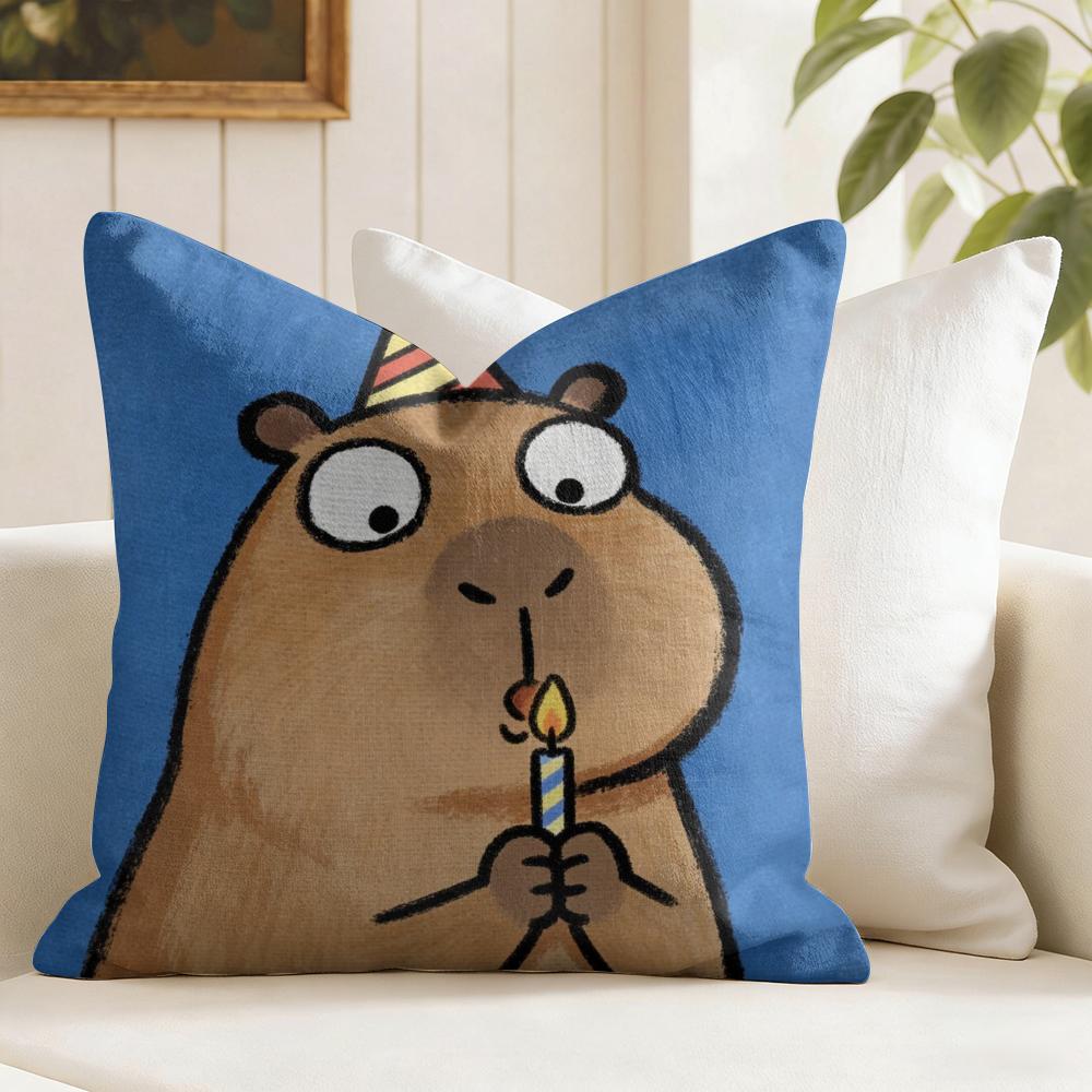 Capybara Cute Cushion Cover Summer Linen Pillow Case Organic Fabric Cushion Cover Double-Sided Print Sofa Home Decor