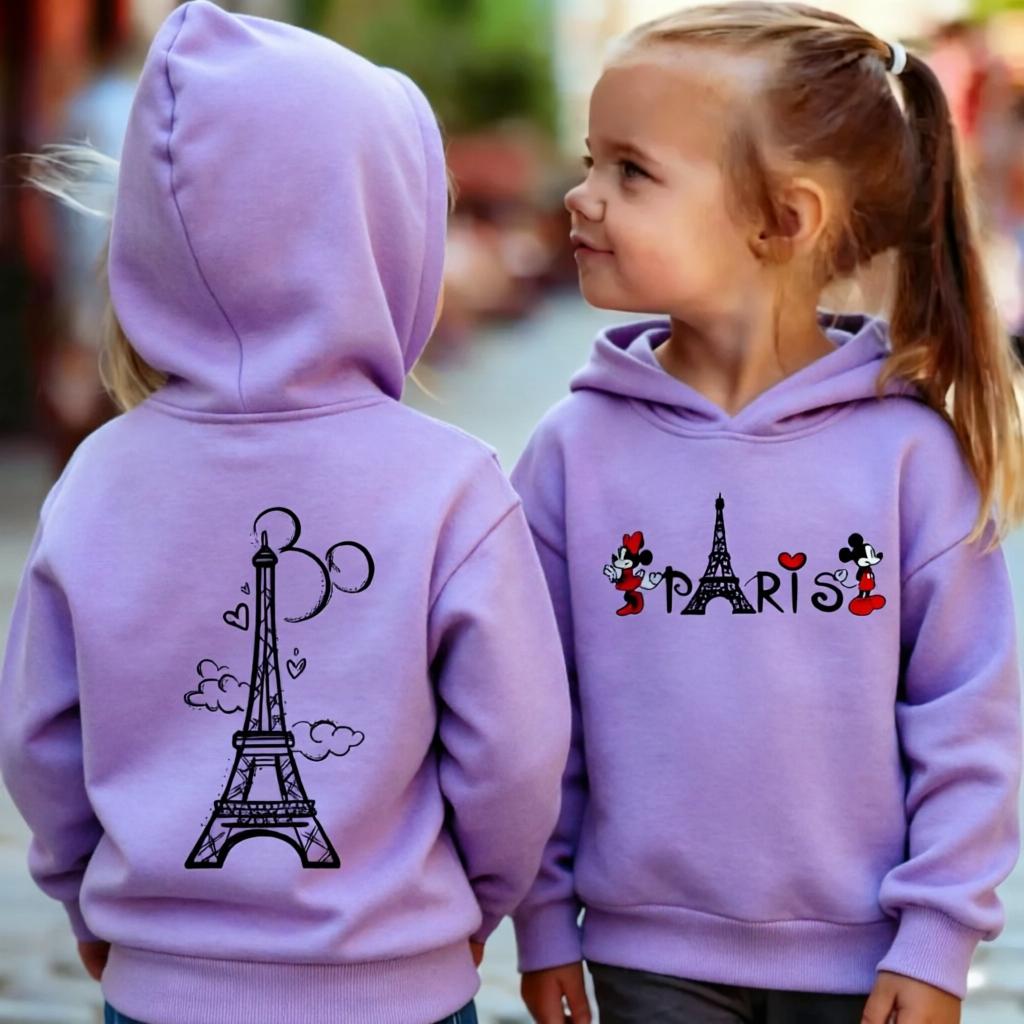 Paris Mickey, Minnie und Liebe Paris Kapuzenpullover für Jungen und Mädchen für Herbst und Winter, Warme und Bequeme Kinderkapuzenpullover