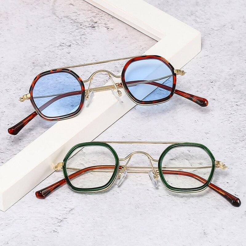 SHAUNA Retro Double Bridges Polygon Square Sunglasses Women Fashion Clear Ocean Gradient Lens Shades UV400 Men Punk Sun Glasses