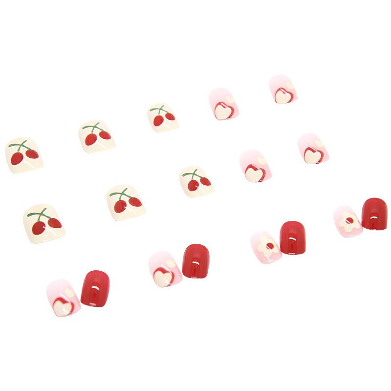 Artificial Nails Wearable Nail Pattern Novel Fake Nail Patch Cherry Flower Heart Red Removable