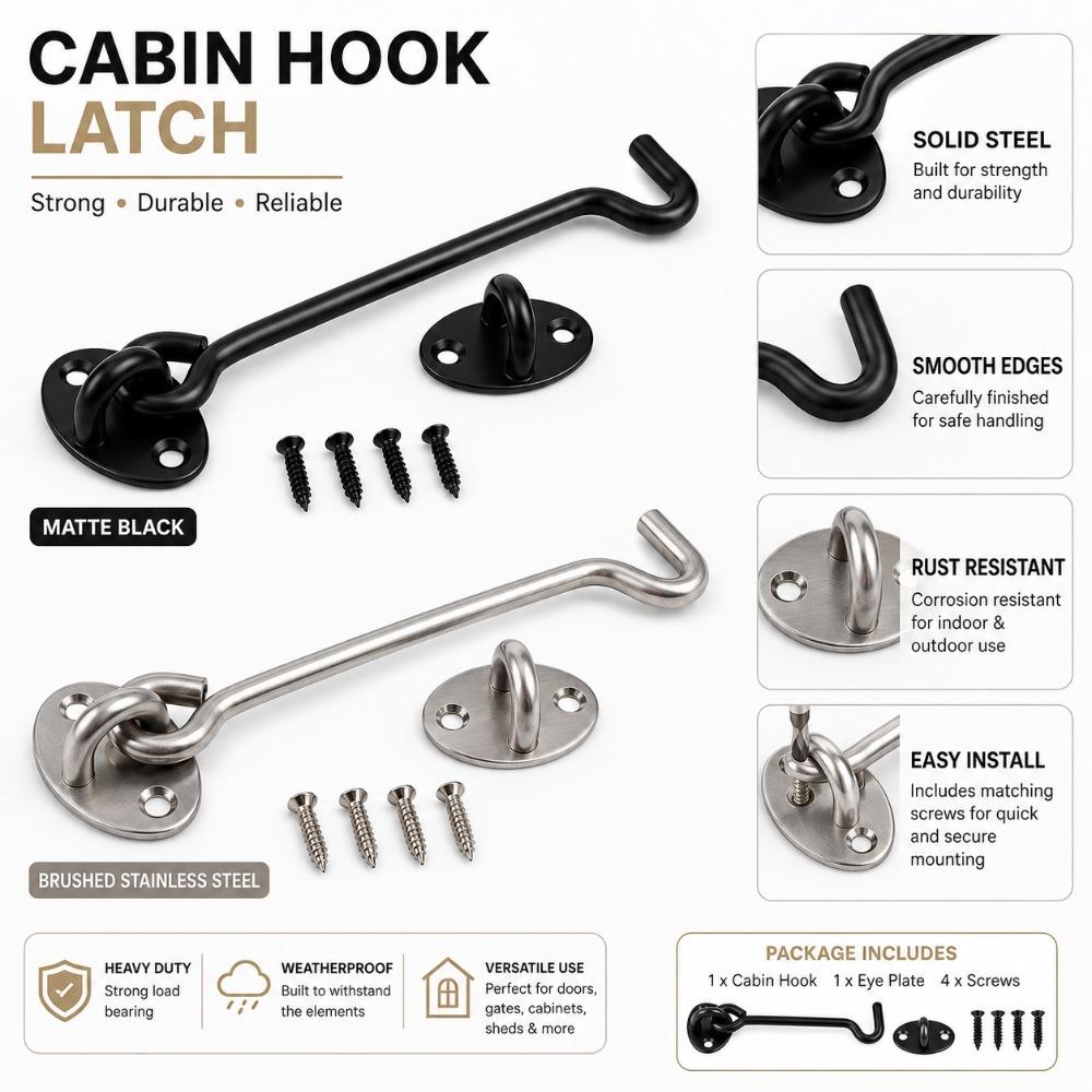 Heavy Duty Stainless Steel Window Wind Hook Extended Door Catch Latch for Sliding Door Fixing Home Repair and Window Hardware