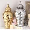 Ceramic General Jar Porcelain Handicrafts Geometric Golden Jar Storage Tank Flower Vase Home Decoration Accessories