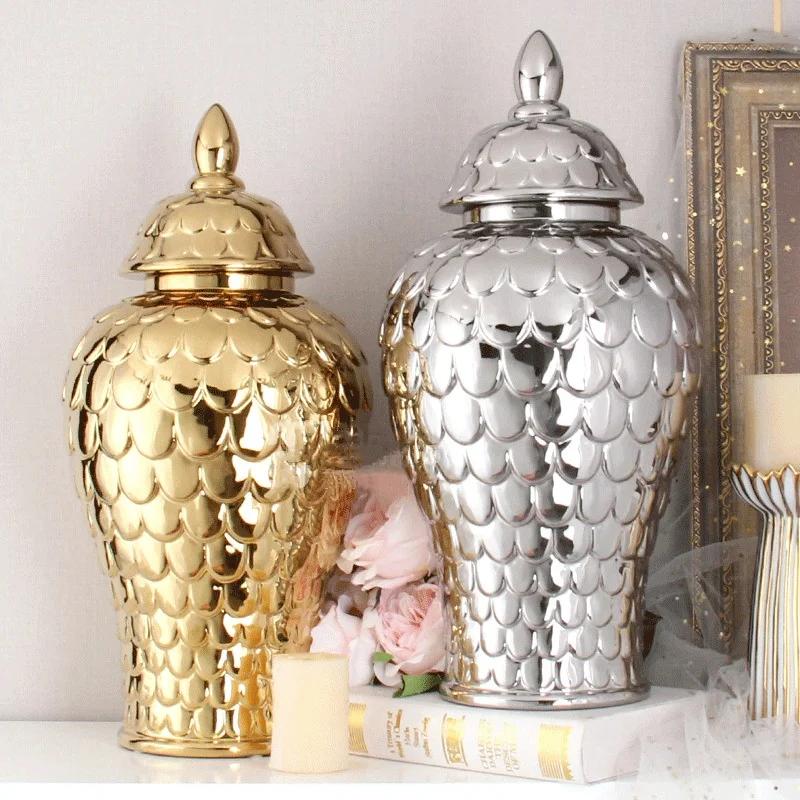 Ceramic General Jar Porcelain Handicrafts Geometric Golden Jar Storage Tank Flower Vase Home Decoration Accessories