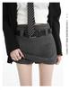 Plus Size Gray Woolen High Waist A-line Skirt for Spring/Autumn
