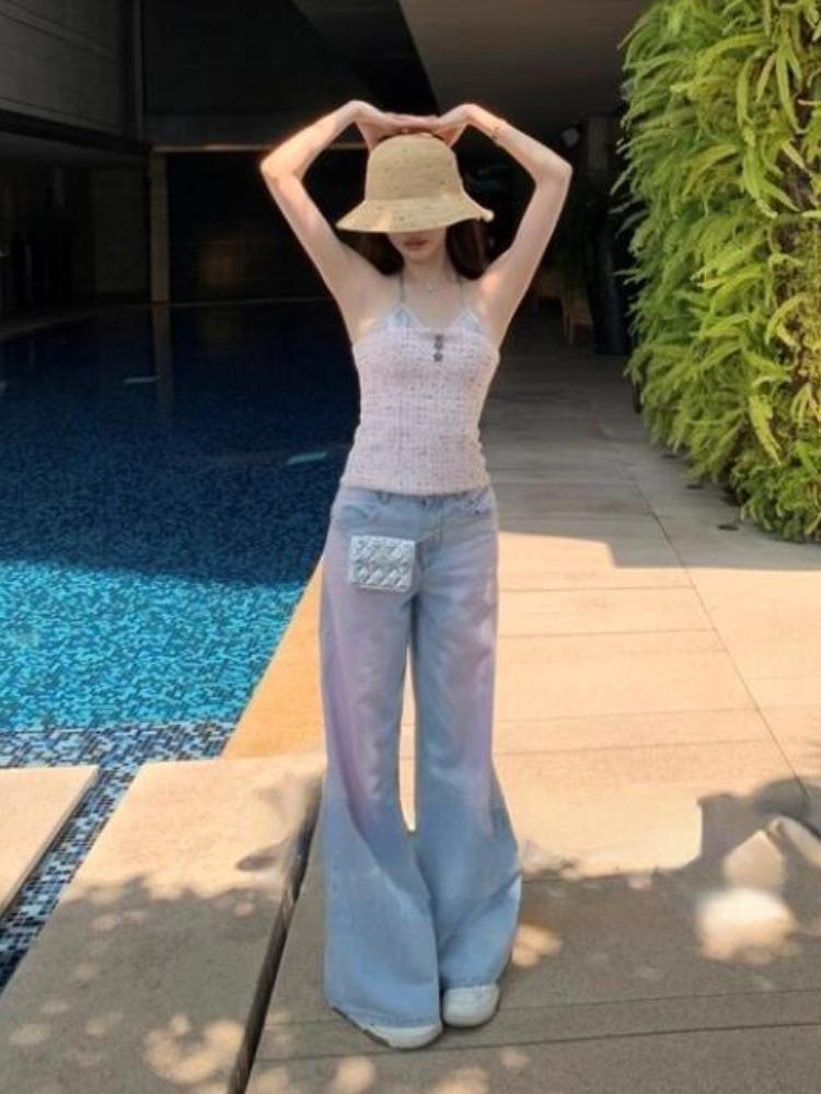Pink Blue Design Vintage Baggy Loose Jeans Women Y2k Harajuku High Waist Denim Trousers Female Retro Fashion 90s Aesthetic Wide Pants Sreetwear