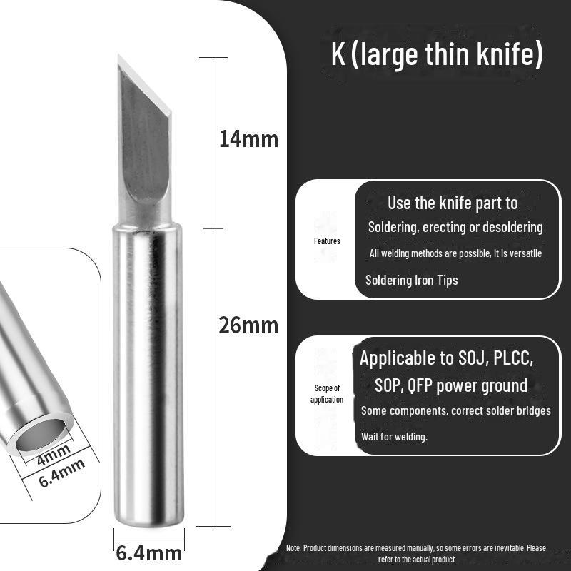 Soldering Iron Tips: K-Type, Knife, Horseshoe, I-Tip, Internal Heat B-Tip, 936 Series, 900 Pointed.